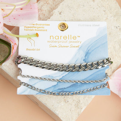 Narelle Waterproof Figaro Chain Trio Bracelet Set
