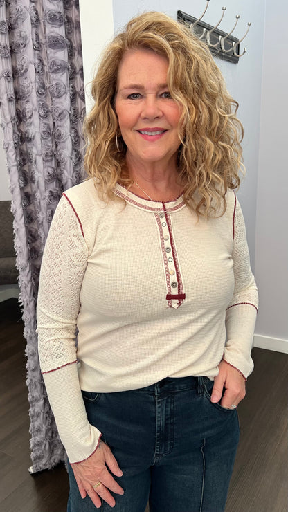 Round neck solid cut and sew knit mix knit top