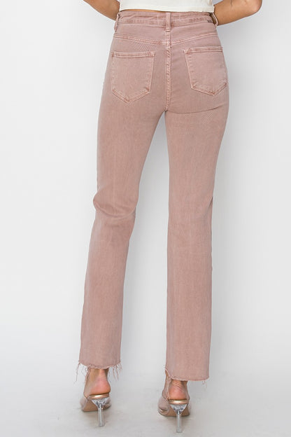 Jazlyn High Rise Tummy Control Raw Hem w/Side Slit Stright