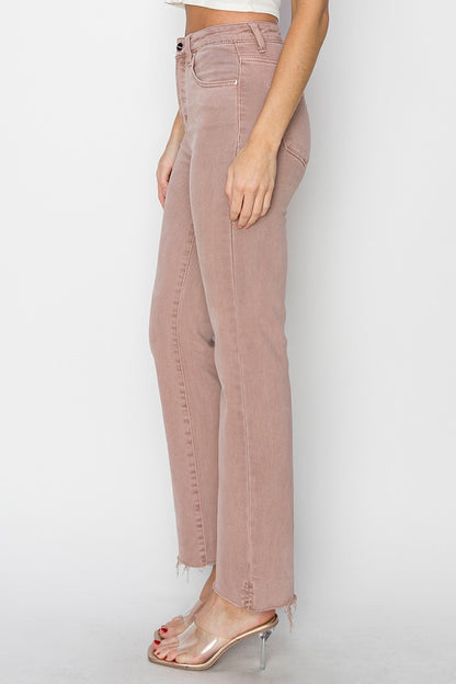 Jazlyn High Rise Tummy Control Raw Hem w/Side Slit Stright