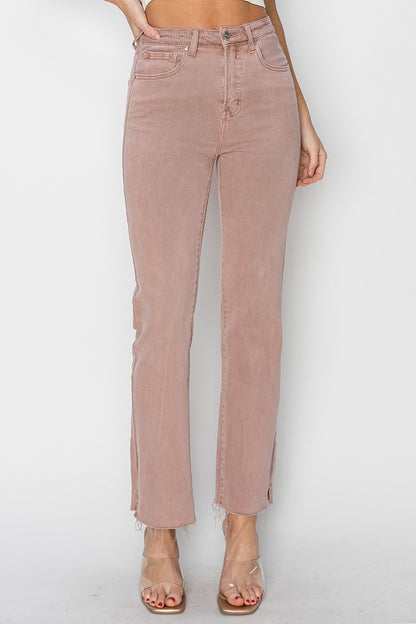 Jazlyn High Rise Tummy Control Raw Hem w/Side Slit Stright