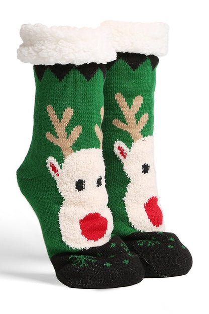 Reindeer Sherpa Non-Slip Slipper Socks