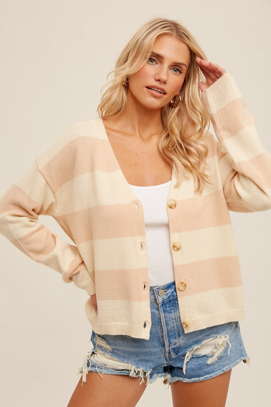 Button Down Relaxed Fit Striped Cardigan