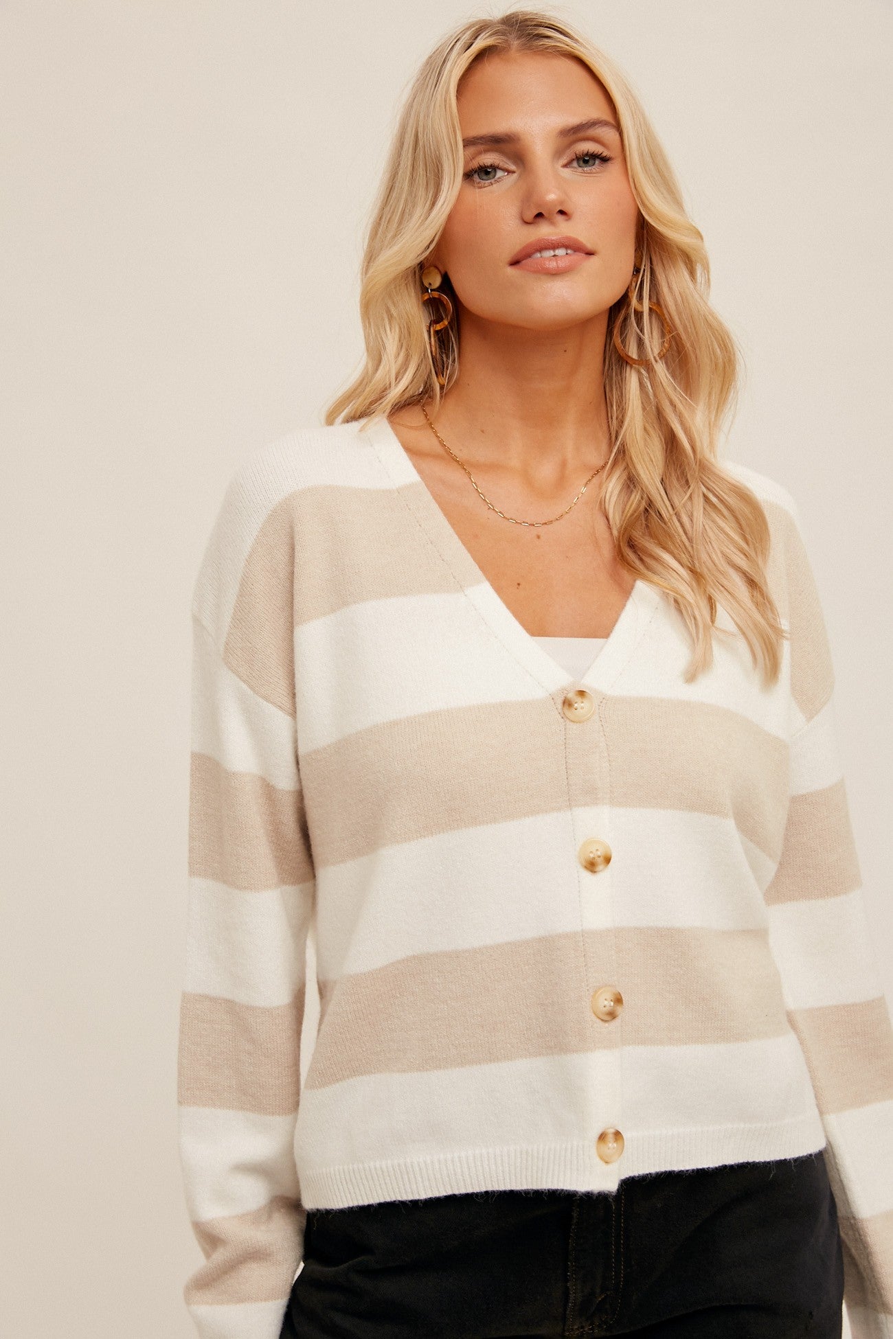 Button Down Relaxed Fit Striped Cardigan