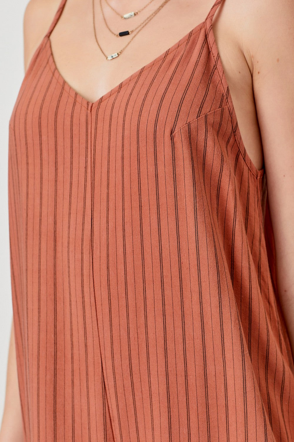 Linen Blend Striped Jumpsuit in Terracotta by Mystree
