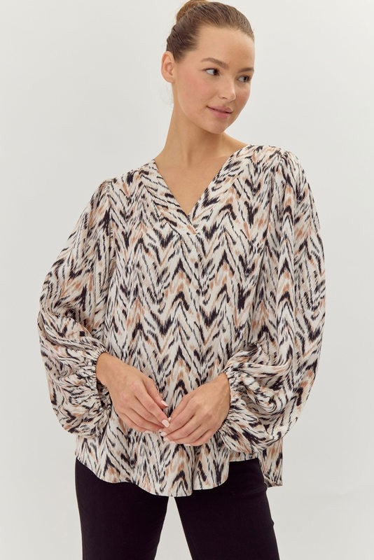 Print Long Draped Sleeve Top