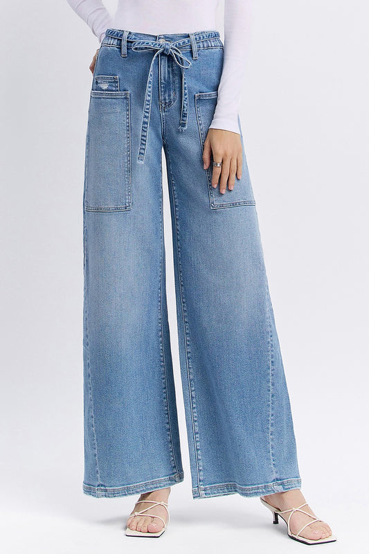 Saltwater Stride High Rise Baggy Wide Leg with Elastic Tie in Clinquant by Flying Monkey