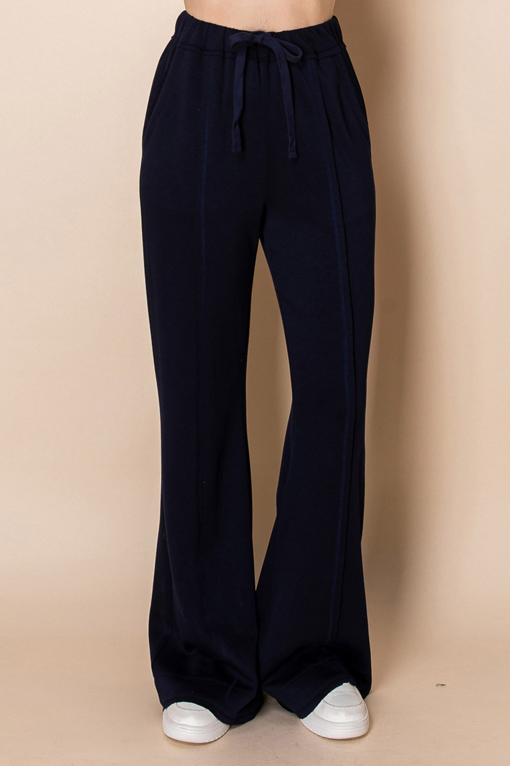 High Waisted Navy Knit Pants