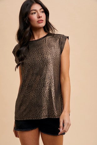 Shimmering Leopard Metallic Knit Muscle Top