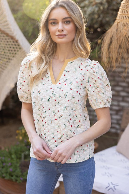 Floral Embroidered Puff Sleeve Top