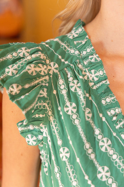 Ruffle Detail Embroidered Dress