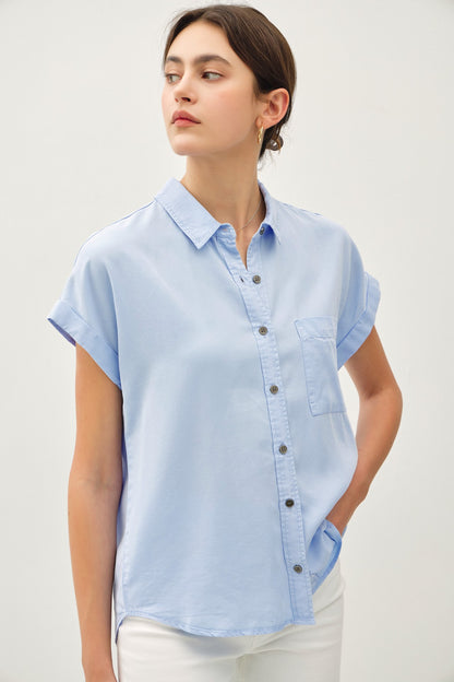 Short Cuffed Sleeve Tencel Top