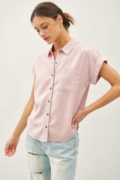 Short Cuffed Sleeve Tencel Top