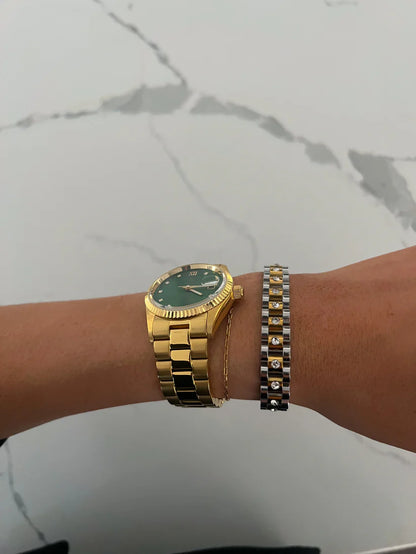 Diamond Two Toned Watch Band Bracelet by Chan Sutt Pearls
