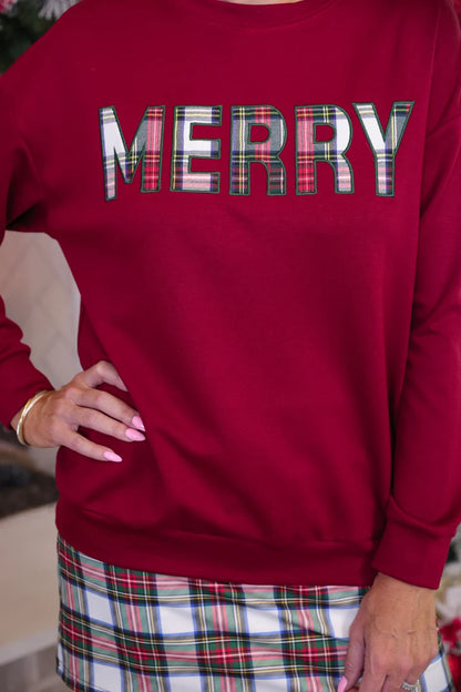 PRE ORDER Merry Plaid Patch Luxe Pullover (ETA 10/19)
