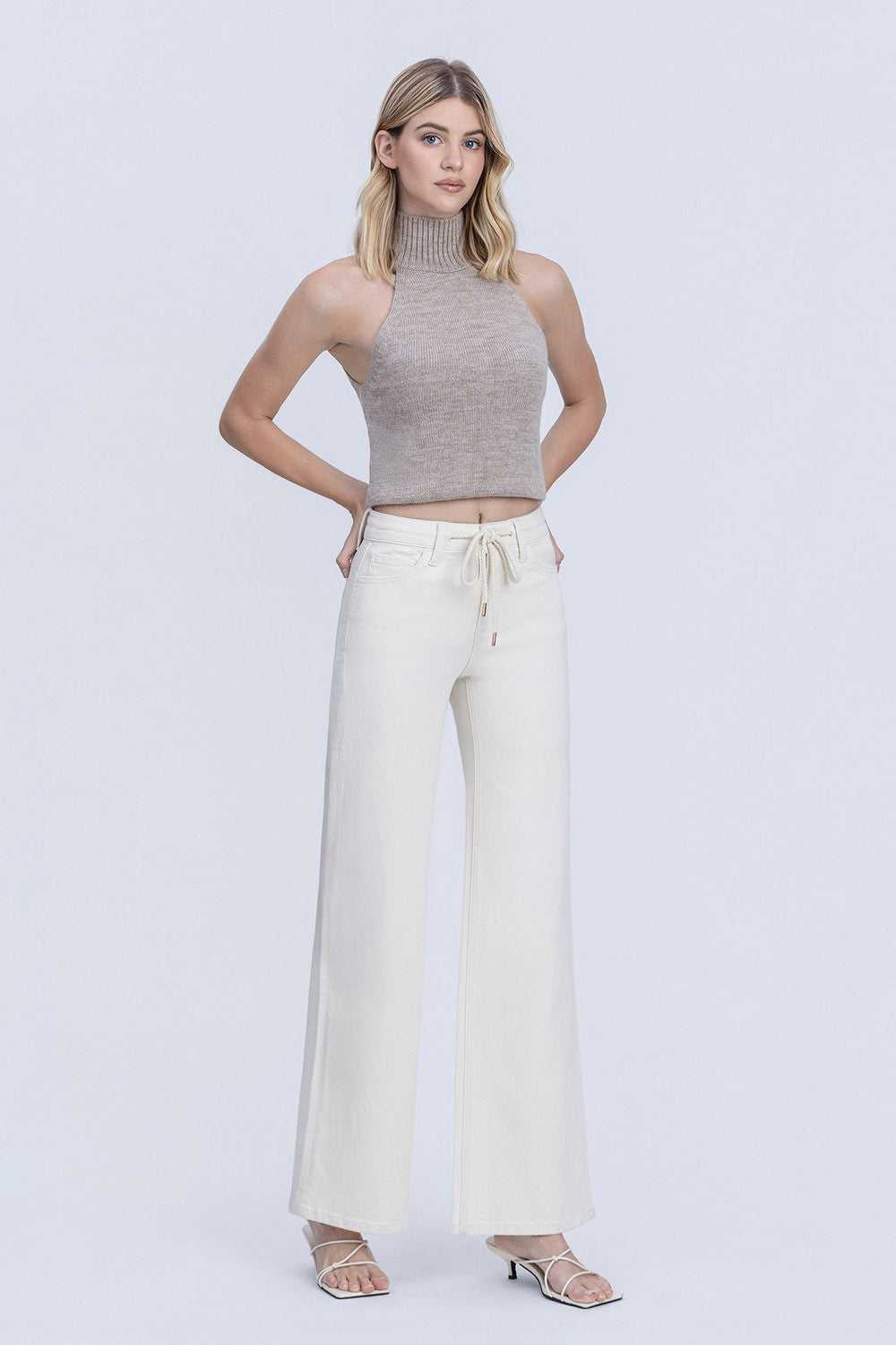 Cream Dream Drawstring Wide Leg Jeans by Vervet