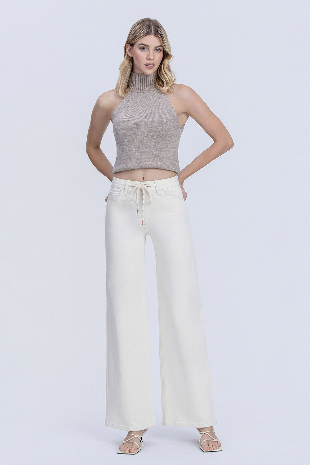 Cream Dream Drawstring Wide Leg Jeans by Vervet