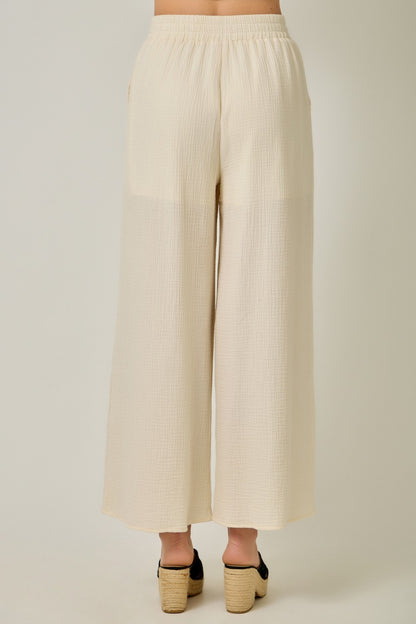 Sweet Escape Embroidered Cotton Gauze Pants in Ivory by Mystree
