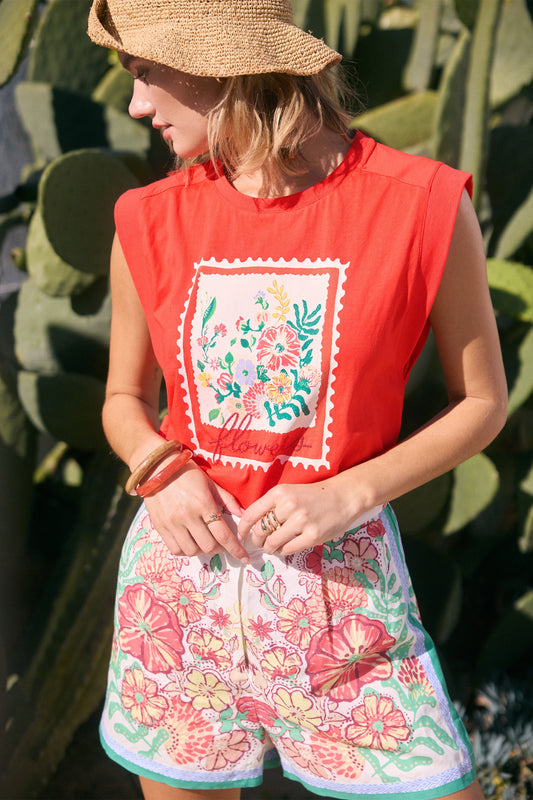 Postcard Pretty Muscle Tee by Skies Are Blue
