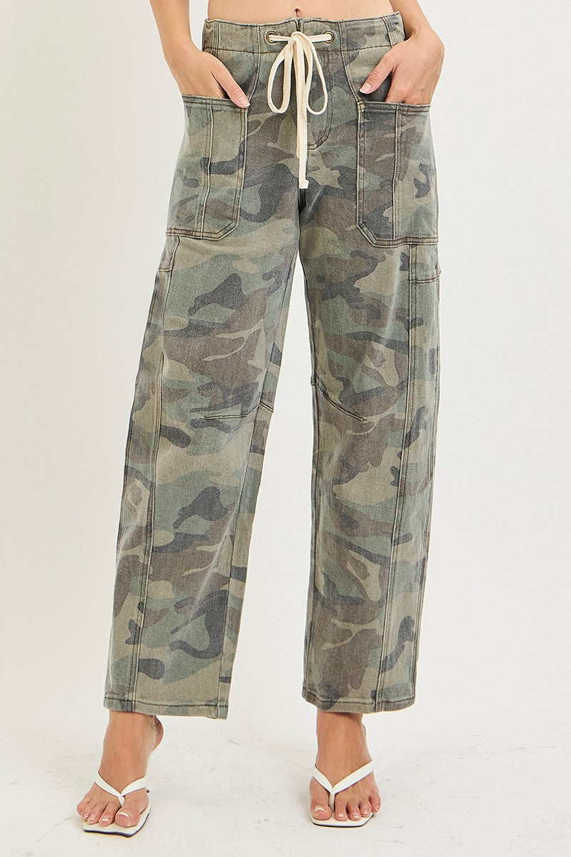 Off Duty Camo Barrel Leg Jeans by Risen
