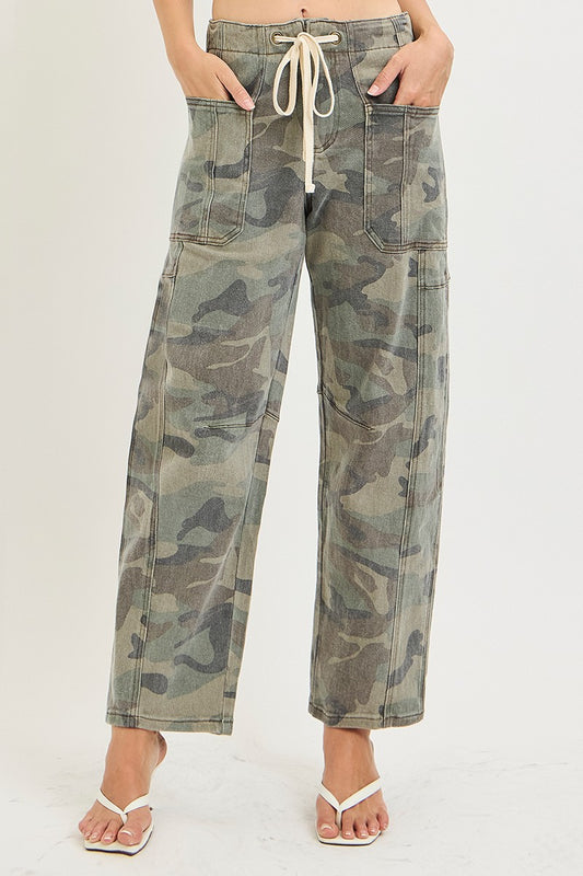 Off Duty Camo Barrel Leg Jeans by Risen