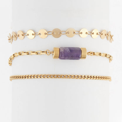 Narelle Waterproof Amethyst 3-Piece Bracelet Set