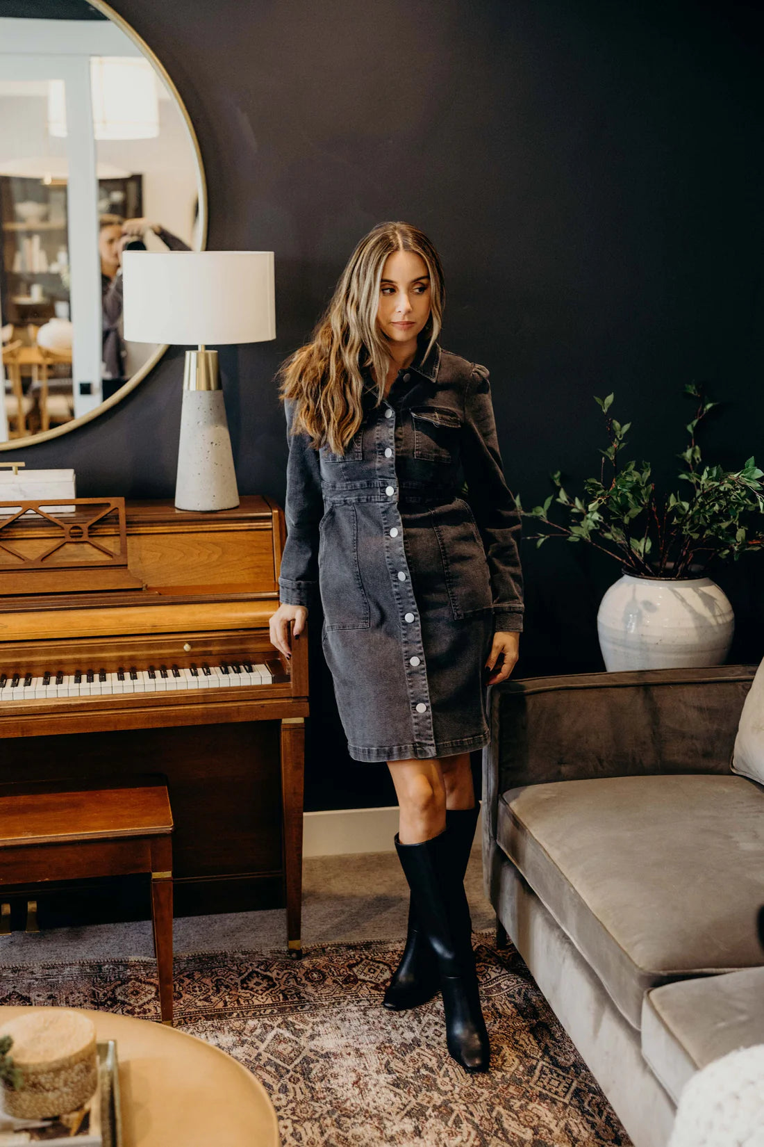 Mae Denim Dress in Vintage Black