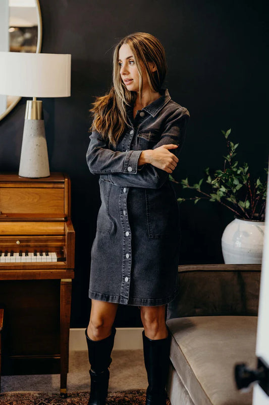 Mae Denim Dress in Vintage Black