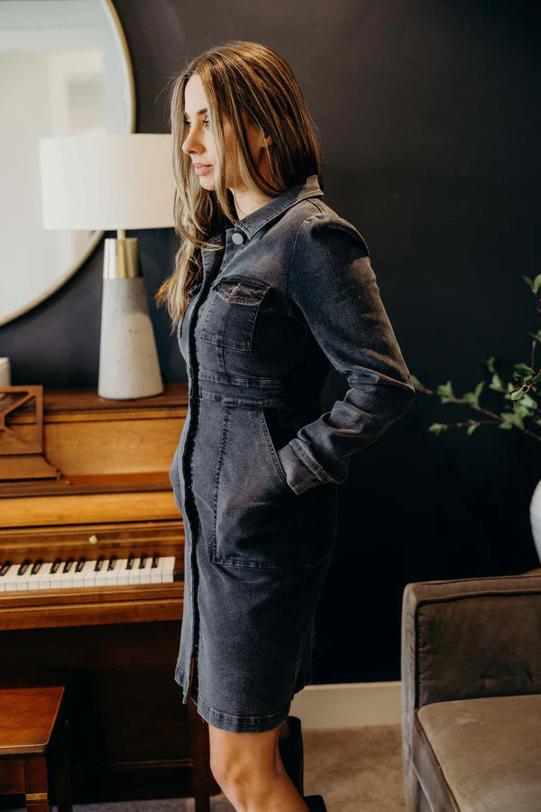 Mae Denim Dress in Vintage Black