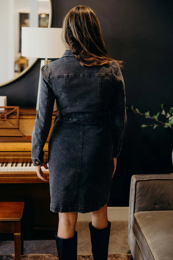 Mae Denim Dress in Vintage Black