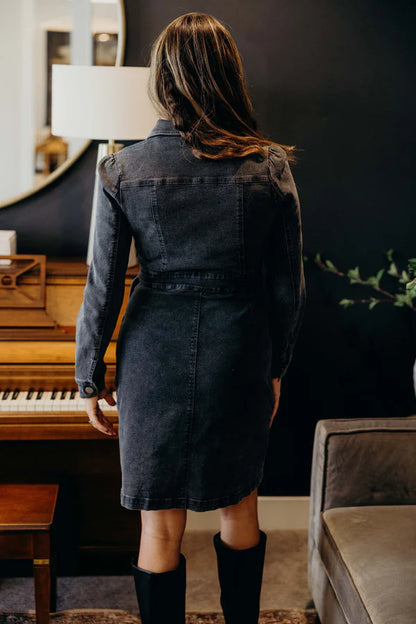 Mae Denim Dress in Vintage Black