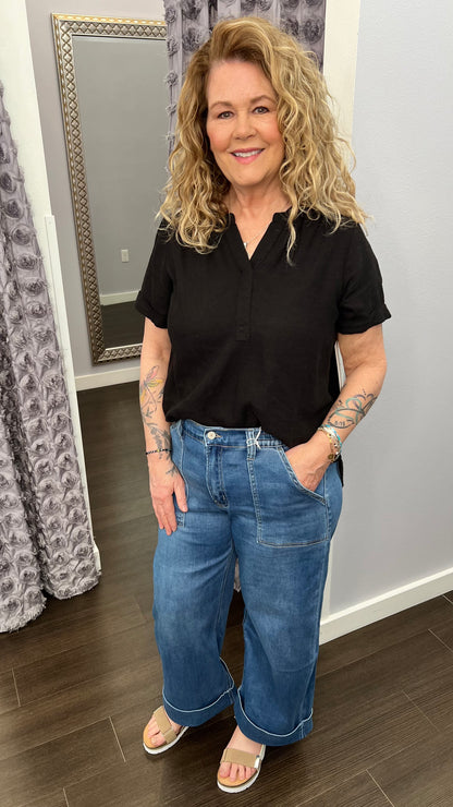 Kris High Rise Super Soft Baggy Cuffed Wide Leg in Enviably by Vervet