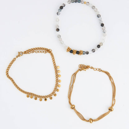 Narelle Waterproof Beaded Chain 3-Piece Bracelet Set