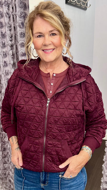 Wine About It Quilted Zip Up Hoddie