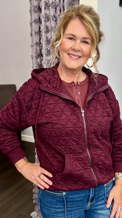 Wine About It Quilted Zip Up Hoddie