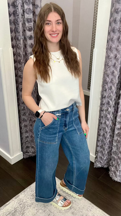 Cozy Cuff Wide Leg Jean in Enviably by Vervet