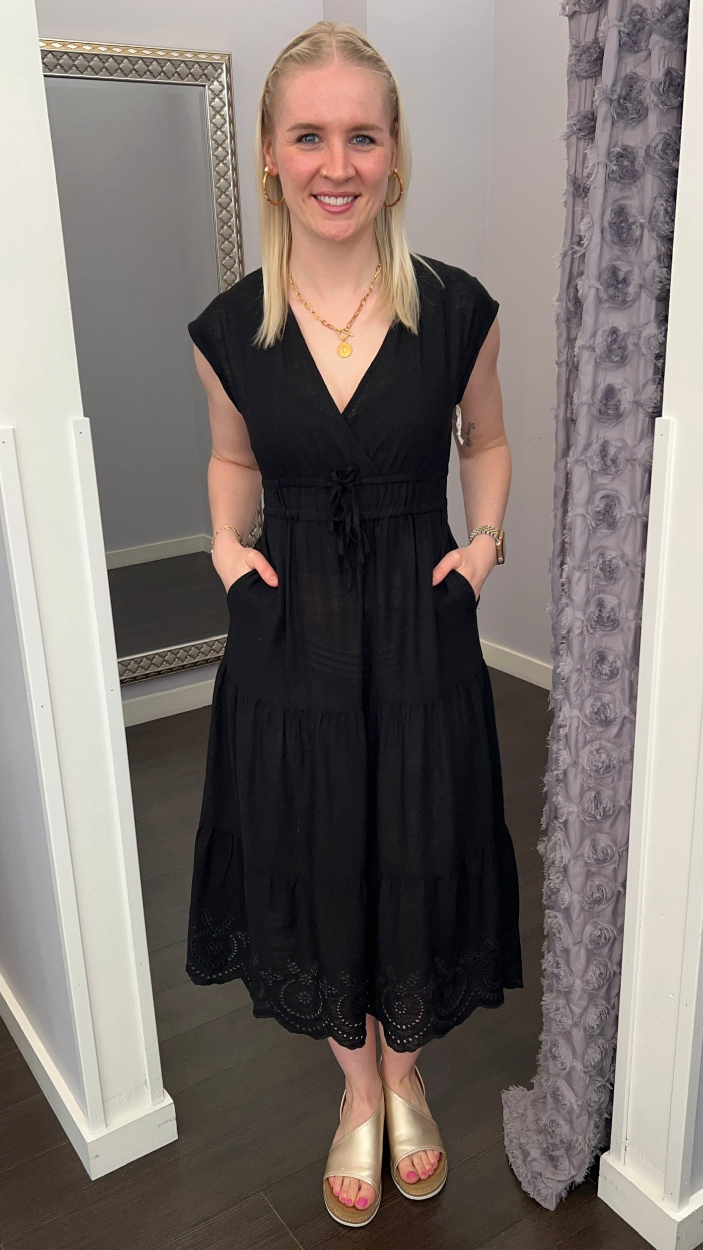 Midnight Bloom Midi Dress in Black by Dex