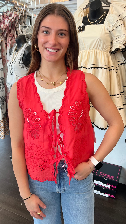 Scarlet Tie Front Eyelet Top by Dex