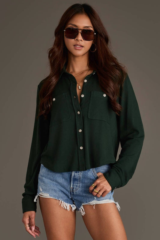 Perfectly Cropped Super Soft Button Up in Hunter Green