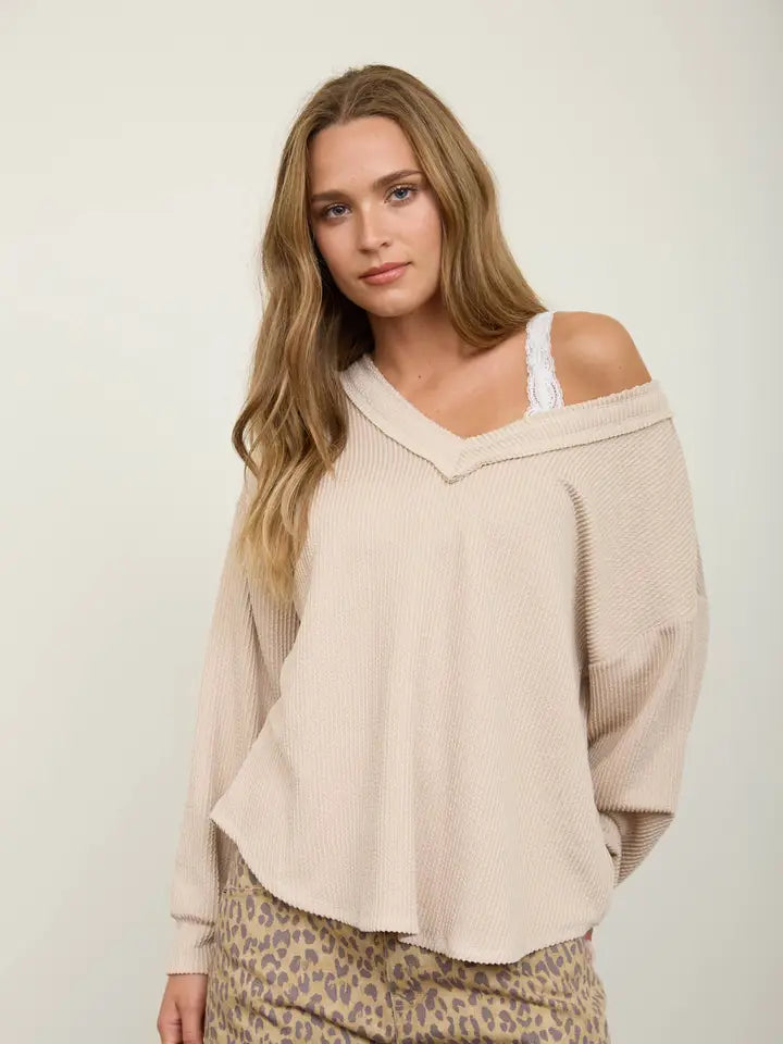Weekend Wanderer Raw Edge Rib Top