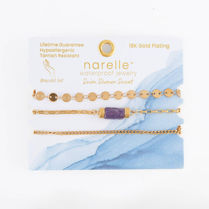 Narelle Waterproof Amethyst 3-Piece Bracelet Set