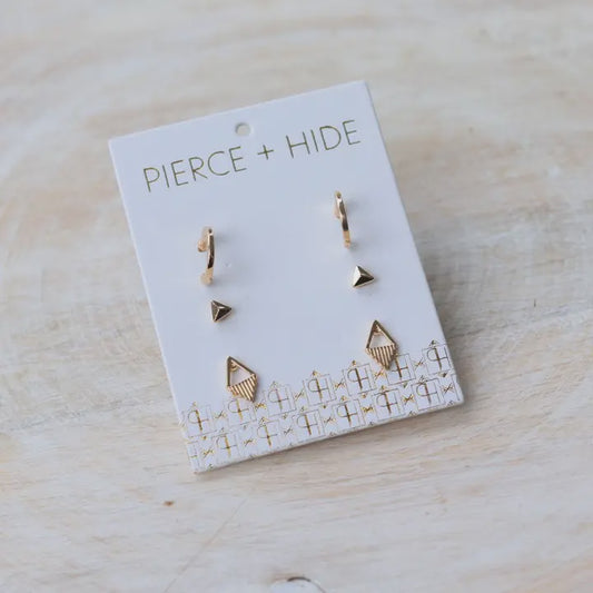 Gold Hoop Stud Trio Earrings