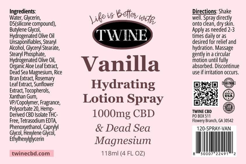 CBD Topical Body Lotion Spray with Magnesium- Vanilla