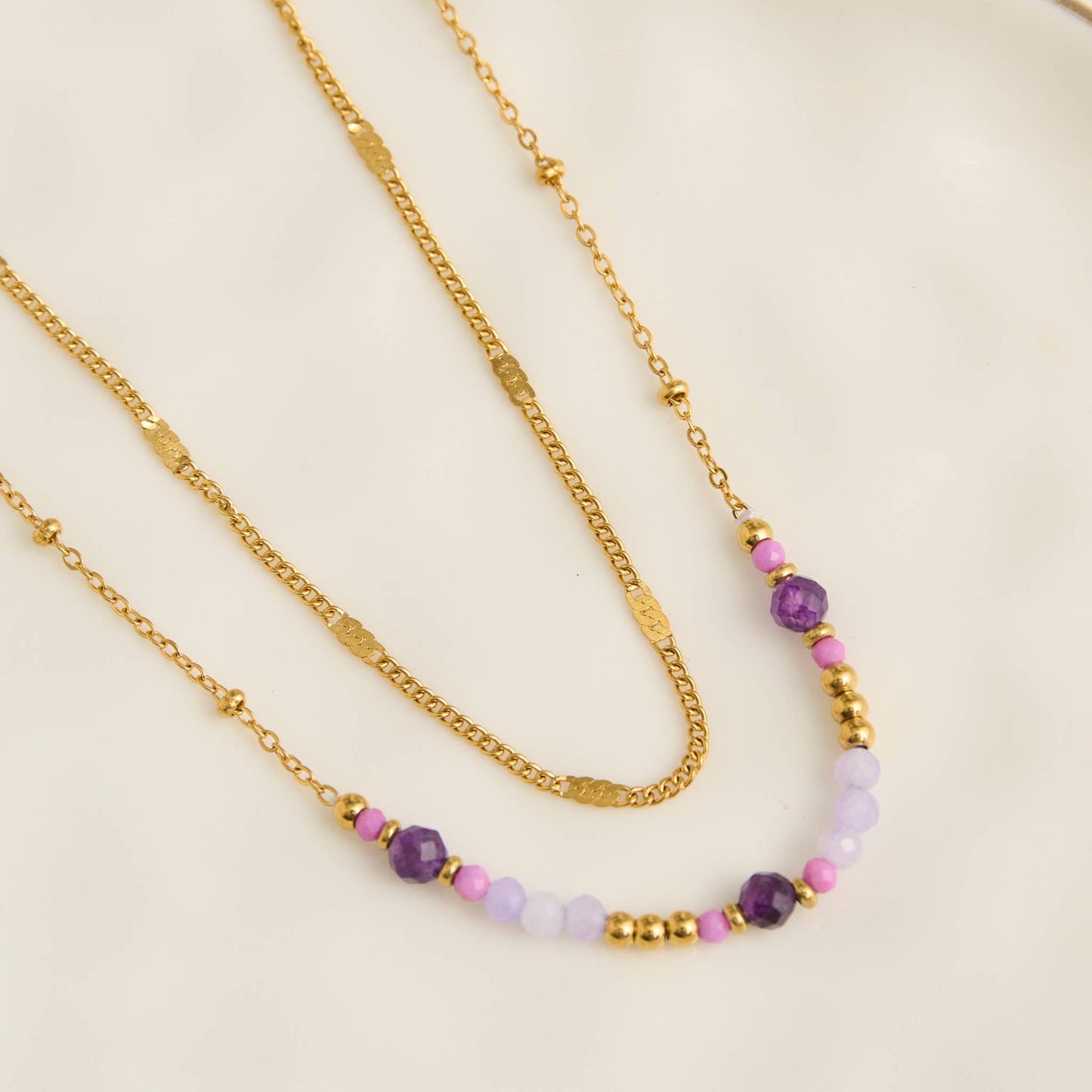 Narelle Waterproof Double Row Amethyst Station Necklace