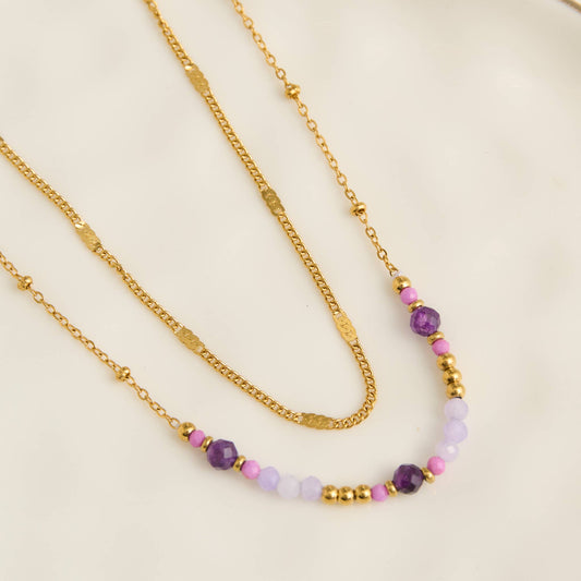 Narelle Waterproof Double Row Amethyst Station Necklace