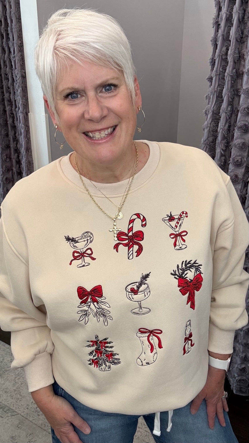 Holiday Cheers Embroidered Sweatshirt