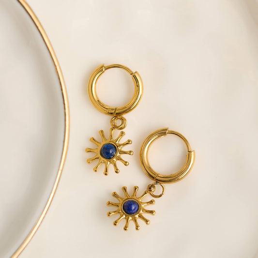 Narelle Waterproof Sunburst Lapis Hoop Earrings