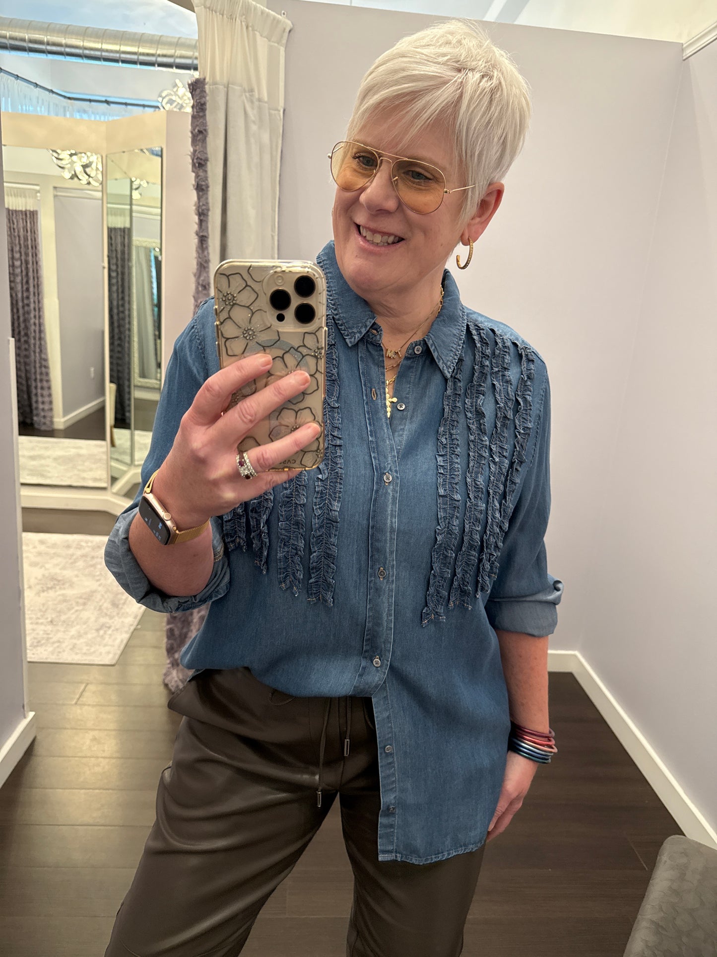 Galina Tencel Top with Tuxedo Ruffle by Dear John