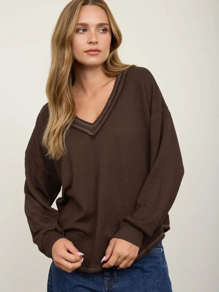 Weekend Wanderer Raw Edge Rib Top