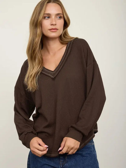 Weekend Wanderer Raw Edge Rib Top